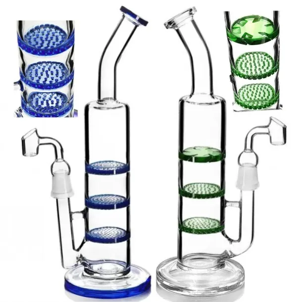 Transparent Glass Bongs Smoking Pipes 12 Inches 3 Layer swirly Blue Glass Water naw super easy to clean too