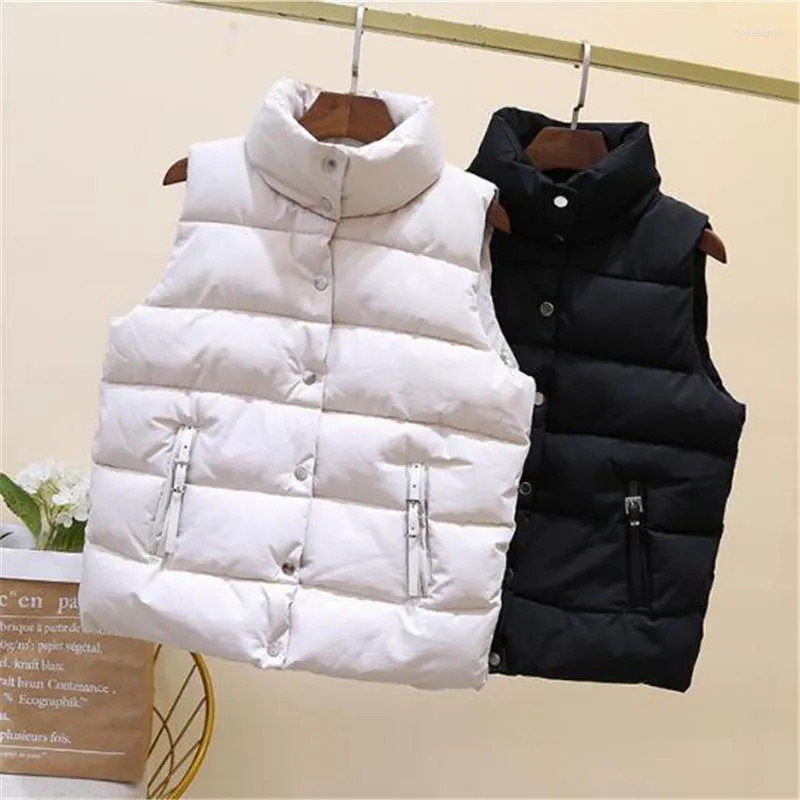 Kvinnors västar 2022 Autumn Winter Down Cotton Vest Women Zipper Casual Warm Apricot Outwear Woman Parkas Jacka Black Female Top