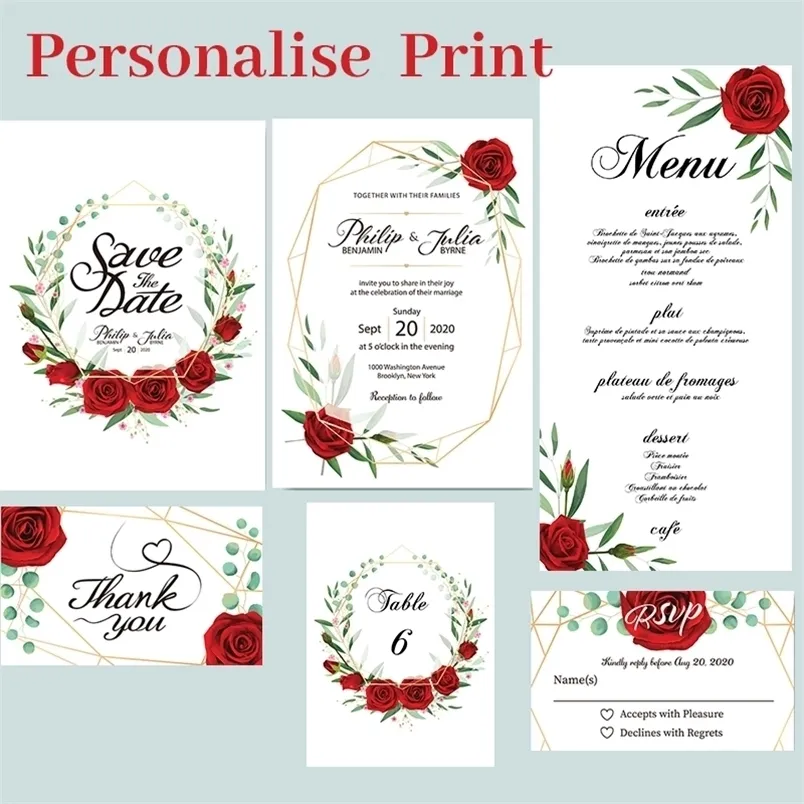 Greeting Cards 25PCS Personalise Custom Print Wedding Invitations Insert Card Birthday RSVP Thank You Table Events Party Menu Supplies 220930