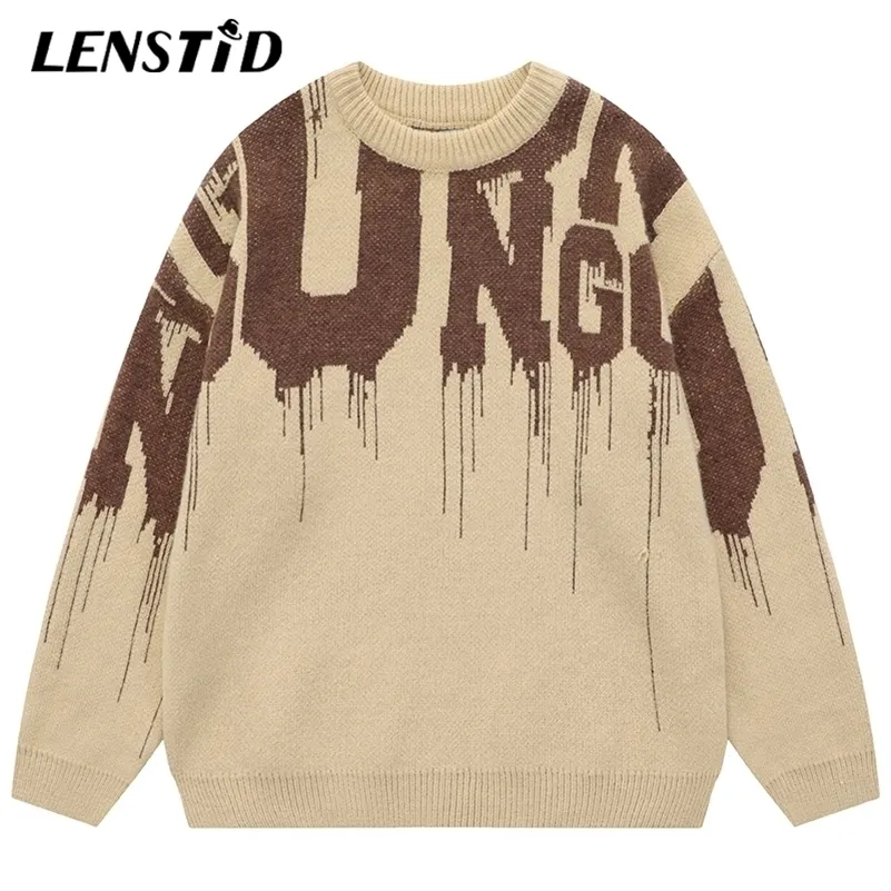 Men's Sweaters LENSTID Autumn Men Knitted Hip Hop Liquid Letter Graphic Jumper Streetwear Harajuku Fashion Casual Pullovers Clothing 220930