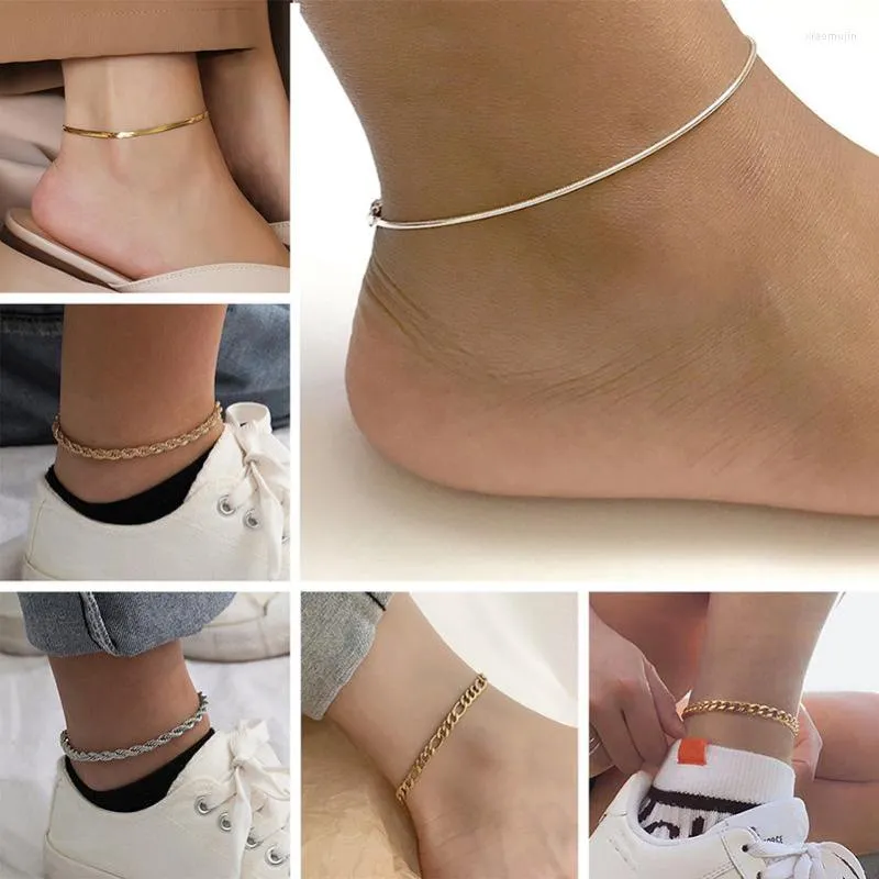 Anklets 1pc 2022 Cuban Chain Curb Foot Ankle Jewelry Steel Accessorie Summer Beach Barefoot Sandals Bracelet Gifts