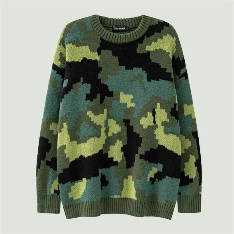 Herrenpullover Übergroße Hip Hop Camouflage Strickpullover Pullover Männer Herbst Streetwear Harajuku Mode Lässig Lose Oansatz Pullover Paare 220930