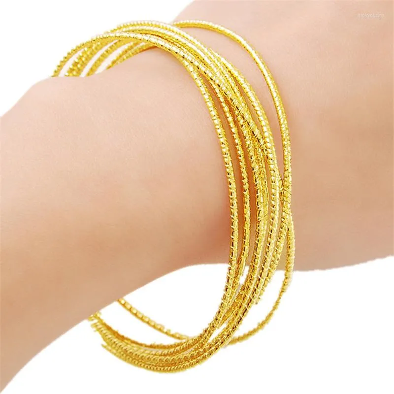 24K Gold Bangle Bracelet Womens Wedding Jewelry, Multi-Circle