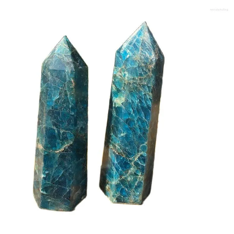 Figurines décoratives 1 pièce 70-80mm, baguette en cristal d'apatite bleue naturelle, pierre à Point unique pour la guérison