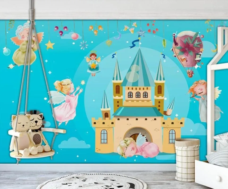 Fonds d'écran personnalisé à grande échelle 3D papier peint Mural aquarelle château fée ballon enfants chambre fond mur