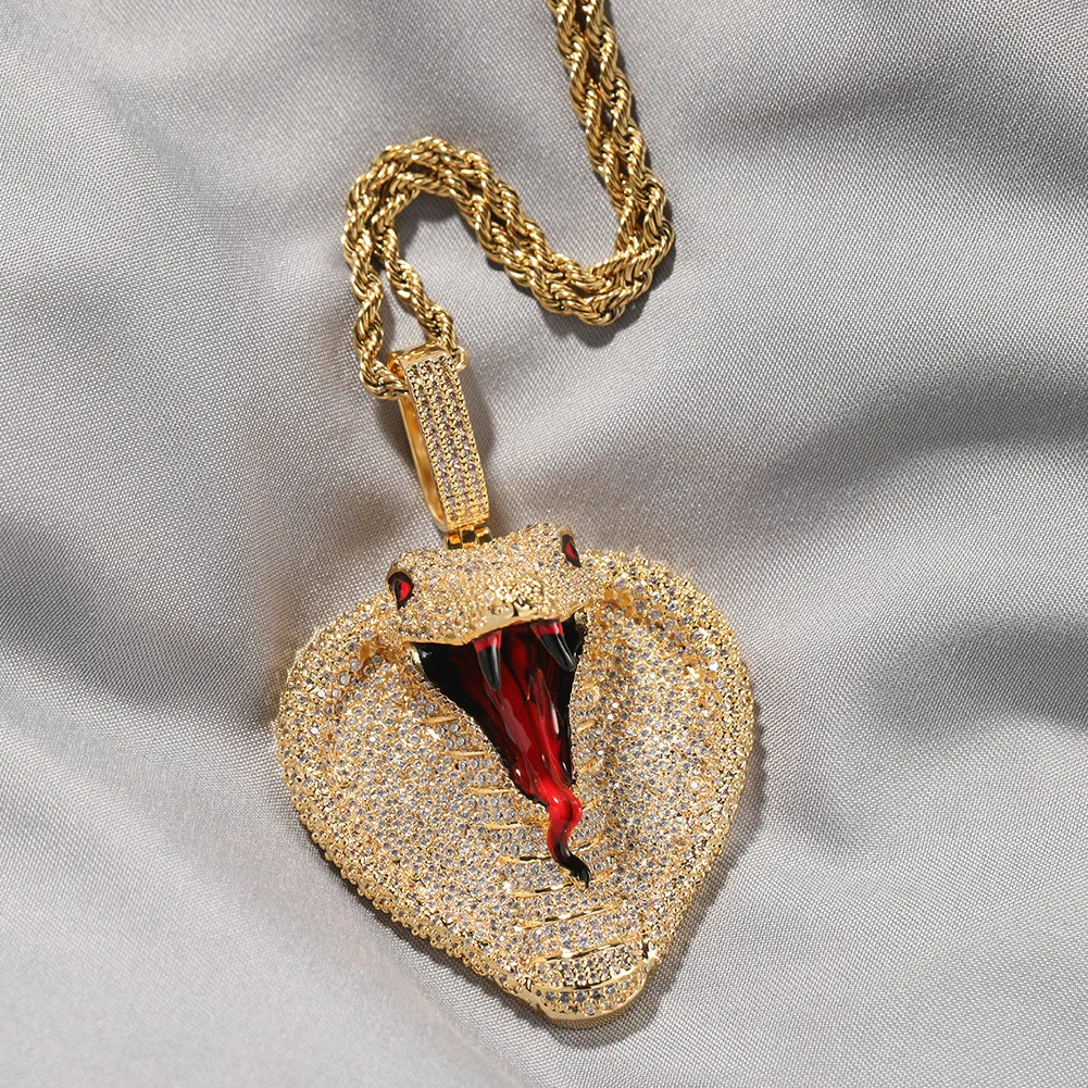 Hip Hop 3D Snake Hanger Ketting Bling Zirconia 18K Echt Vergulde Mannen Sieraden