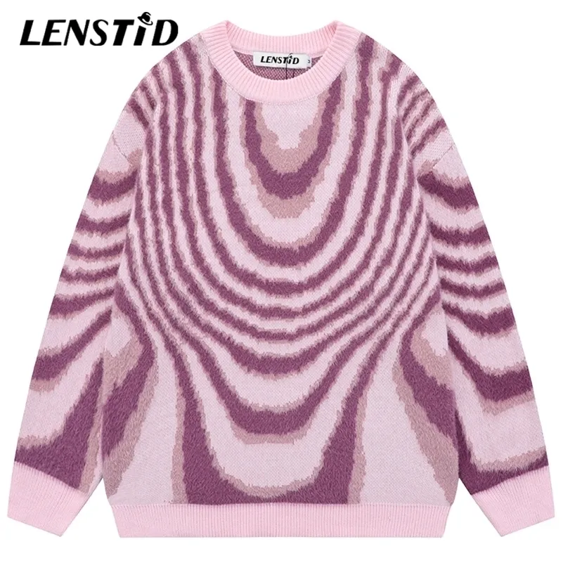 Men's Sweaters LENSTID Autumn Men Knitted Hip Hop Wave Striped Jumper Streetwear Harajuku Fashion Casual Pullovers Hipster Clothing 220930