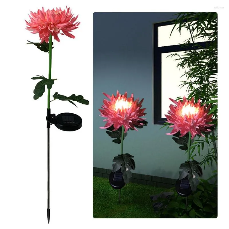 1 pieza de luz Solar LED crisantemo Artificial flor de simulación al aire libre impermeable jardín césped estacas lámparas arte de patio para el hogar