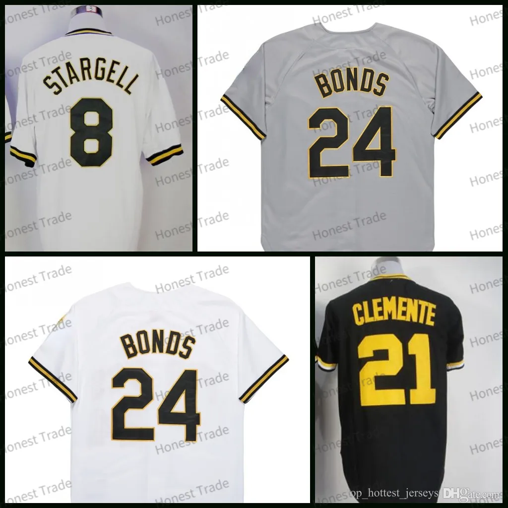 Retro honkbal jersey 24 Barry Bonds 21 Roberto Clemente White Throwback Mens Jerseys