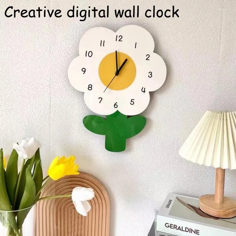 Wall Clocks Simple Flower Creative Literary Design Cartoon Clock Living Room Study Mute Shop Cute Decoration Digital