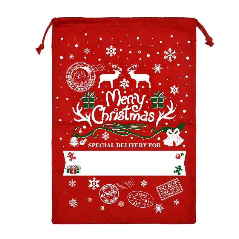 Decorações de Natal Bolsas de presentes de grande tela orgânica Papai Noel Sack Sack Saco com Padrões de Letra de Cartoon Padrões de Comprimento Festivo Rre14645