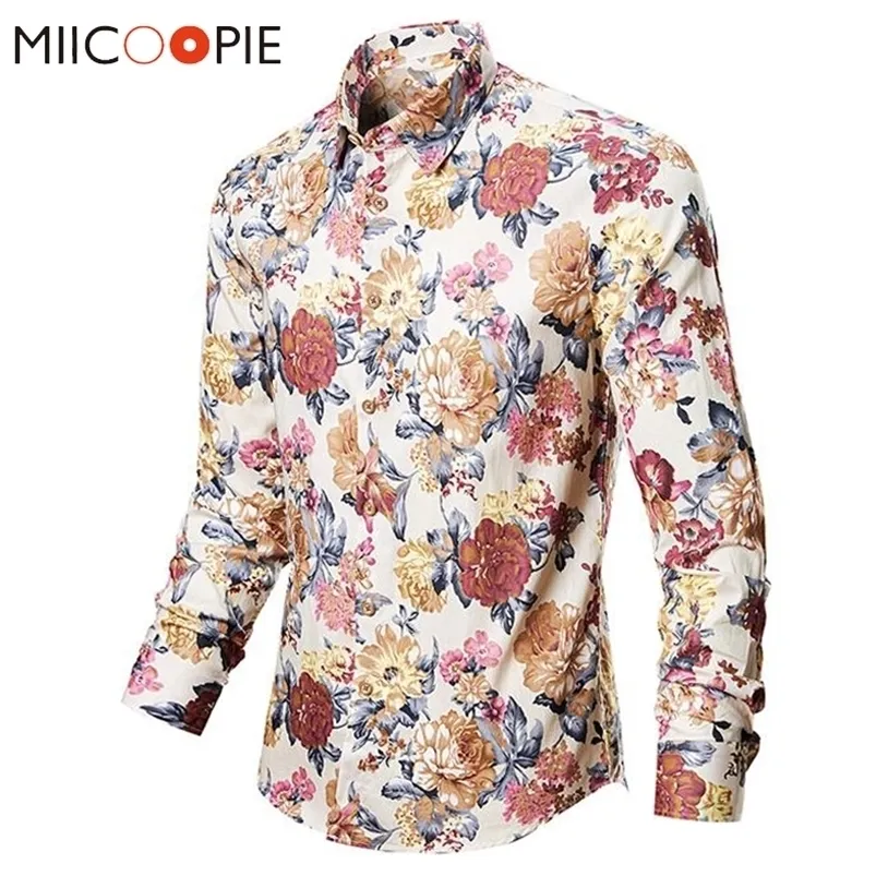 Camisas casuais masculinas Mens Floral Vintage Impresso Camisa Social Manga Longa Camisa Moda Homens Vestido Masculino Streetwear 220930