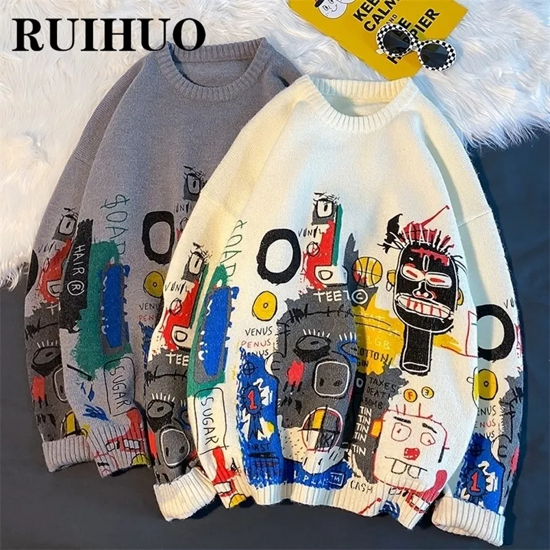 Męskie swetry Ruihuo vintage mężczyźni moda hip hop streetwear męska odzież Pull M-2xl Spring 220930