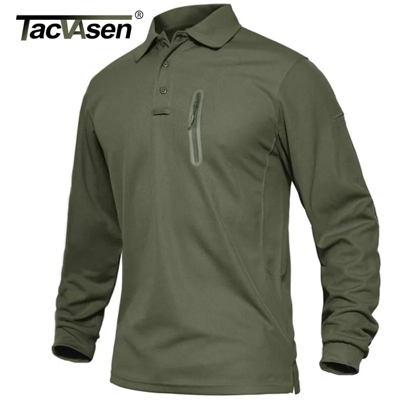 Polos masculinos Tacvasen Zipper Bolso Tático Camisa de Trabalho Mens Manga Longa Camisas Premium Casual Golf Sports Exército Militar Camisetas Tops 220930