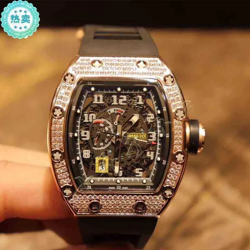 시계 손목 시계 디자이너 럭셔리 남성 역학 시계 Richa Milles Wristwatch 배럴 RM030 시리즈 2824 자동 기계식 풀 디아몬 U8ve