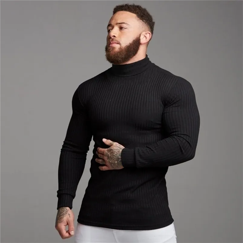 Męskie swetry jesienne zima moda golarka męska cienka swobodna szyja solidne ciepłe, szczupłe fit mężczyzn pullover samiec 220930