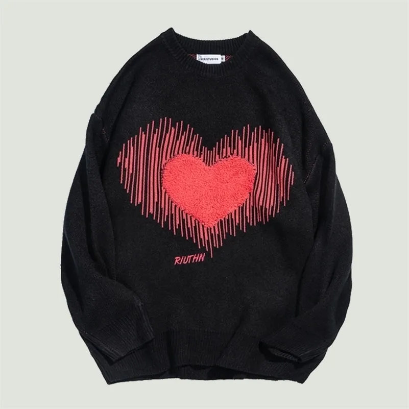 Men's Sweaters Knitted Jumper Sweater Harajuku Letters Love Embroidery Tops Streetwear Oversized Loose Casual O-Neck Pullover Unisex 220930