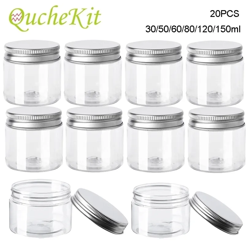 Bouteilles De Stockage Bocaux 20 Pcs 30/50/60/80/120/150 ml Avec Couvercles En Aluminium Boîte Ronde Vide En Plastique Cosmétique Alimentaire Voyage Bouteille Pot 220930