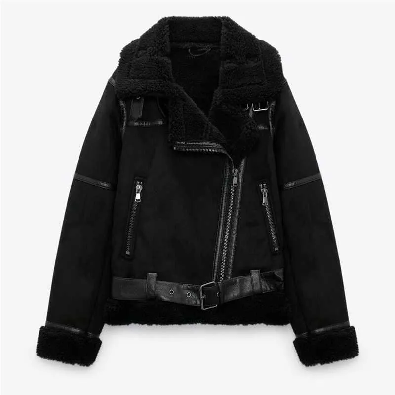 Faux Pelz frauen 2022 Mode Neue Stil Imitation Leder Motorrad Jacke Oberbekleidung Revers Zipper Künstliche Schwarz Temperament Mantel Y2209