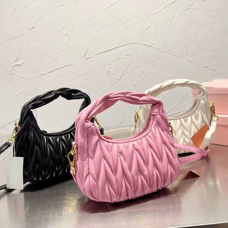 Shoulder Bag miubag Designer Bags Women Crossbody Fashion Stripes Tote Bag Wrinkled Leather Handbags Pink Messenger Letter Printing Purse 220926
