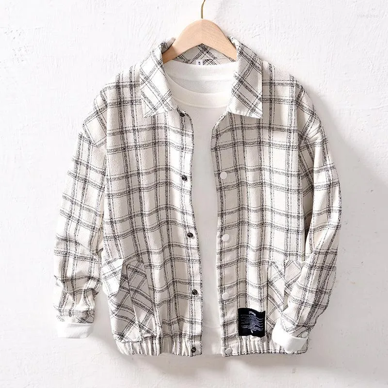 Men's Jackets Autumn Casual Contrast Color Plaid Jacket For Men With Pocket Streetwear Fall Topcoats Literature Versatile Bomber Coat Male