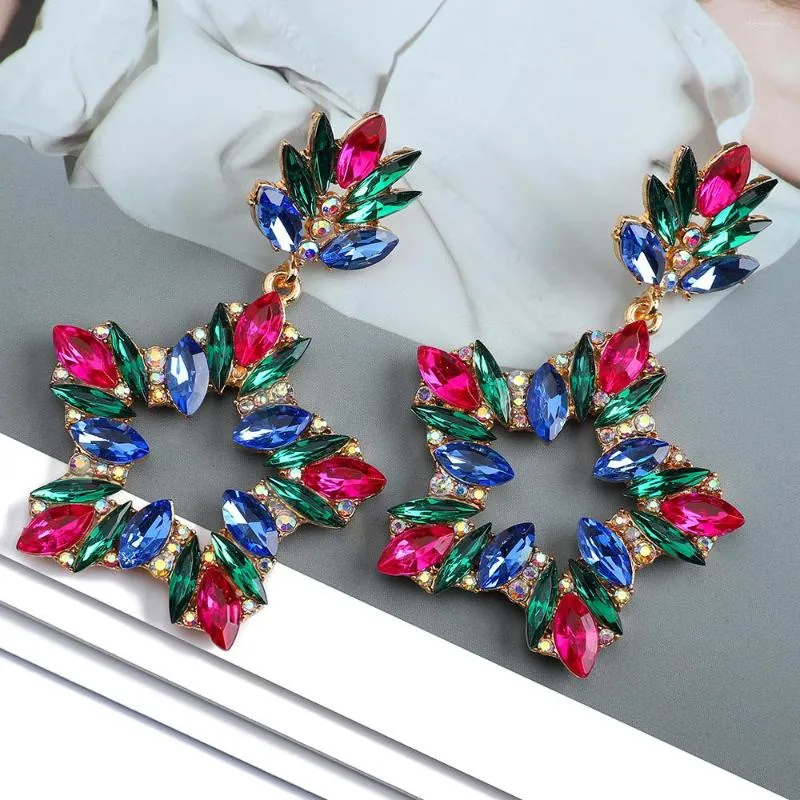 Dangle Earrings Fashion Pentagram Star Metal Inlay Geometric Sparkly Rhinestone Luxury Hanging Boho Vintage Pendant Jewelry For Women