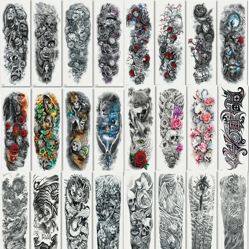 Temporary Full Arm Tattoo Stickers Waterproof For Halloween Party_voghion.com