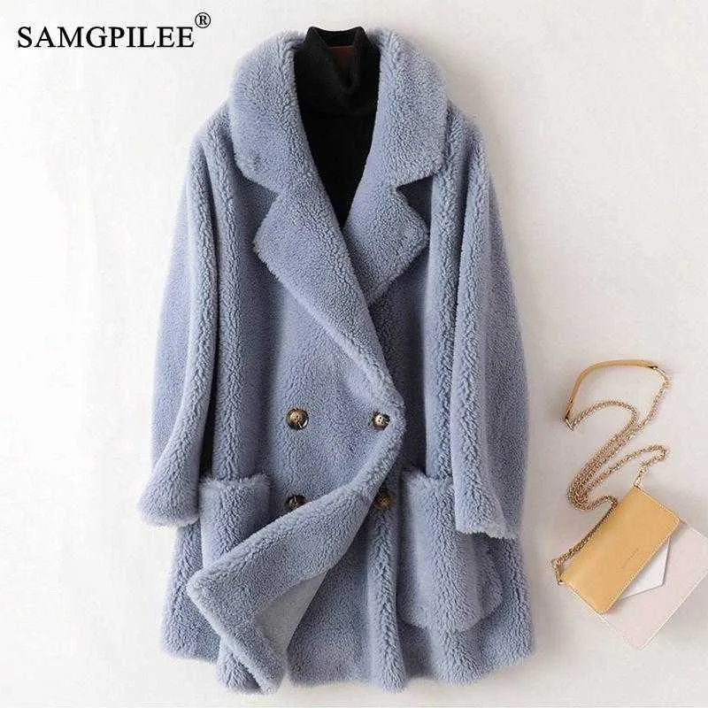 Faux Fur Coat Real REAL HISTRIALS Australian Womens Wool S Shicay Warm Warm Lose Large Large Outwear Winter for Women Y2209