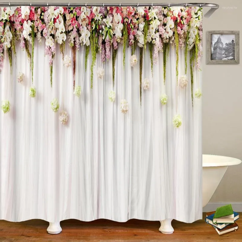 Douchegordijnen 3D printen bloemengordijn Waterdicht polyester voor thuiswanddecoratie badkamer accessoires kunst esthetiek