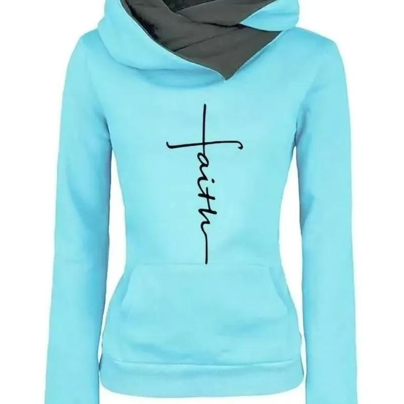 Kvinnors hoodies tröjor Autumn Winter Women Faith broderad tröja Långärmad tröjor Jul Casual Warm Hooded Tops 220930