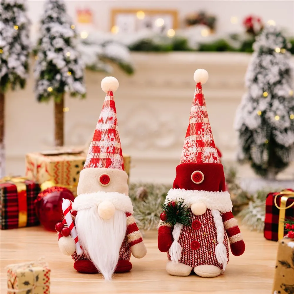 Decoraciones de gnomos de Navidad Laduces hechos a mano Búfalo a cuadros Sueco Tomte Santa Desktop Ornamentos para el hogar RRB15964