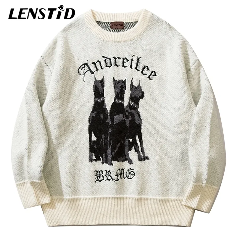 Chandails pour hommes Lenstid Automne Hommes Tricoté Jumper Hip Hop Chien Lettre Broderie Streetwear Harajuku Lâche Mode Casual Pulls Mâle 220930