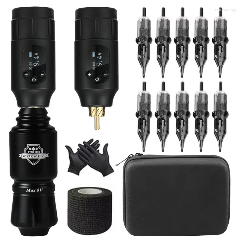 Kits de armas de tatuagem Conjunto de foguetes sem fio Conjunto de máquina recarregável Mini Bateria Power RCA Conector Rotary para Arte do Corpo