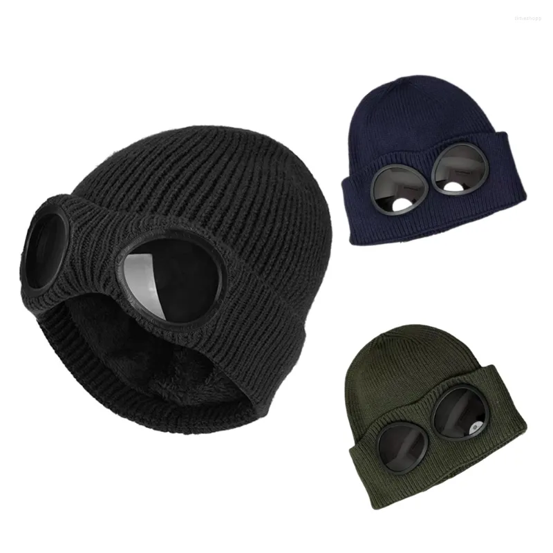 Bandanas 2022Goggle lens Beanie Dribbed Örgü Kış Kış Kaydı Şapkası Kafatası Kapağı Güneş Gözlüğü Açık Binicilik