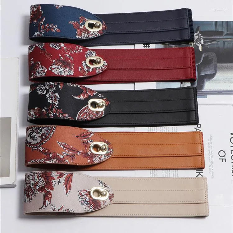 Bälten 1pc 7.5 69 cm Etnisk stil Retro kvinnors elastiska cummerbunds vintermode korsett med kappa lyxdesigner kvinnligt bälte