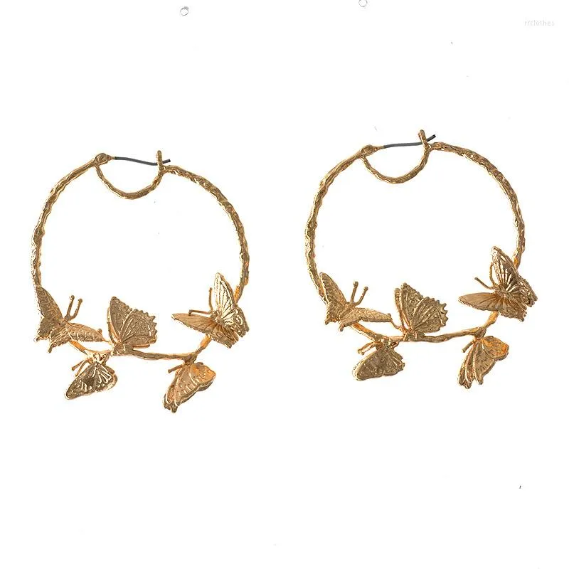 Hoop Earrings Rongho Brand Vintage Metal Butterfly For Women Punk Jewelry Gold Circle Earring Hiphop Insect