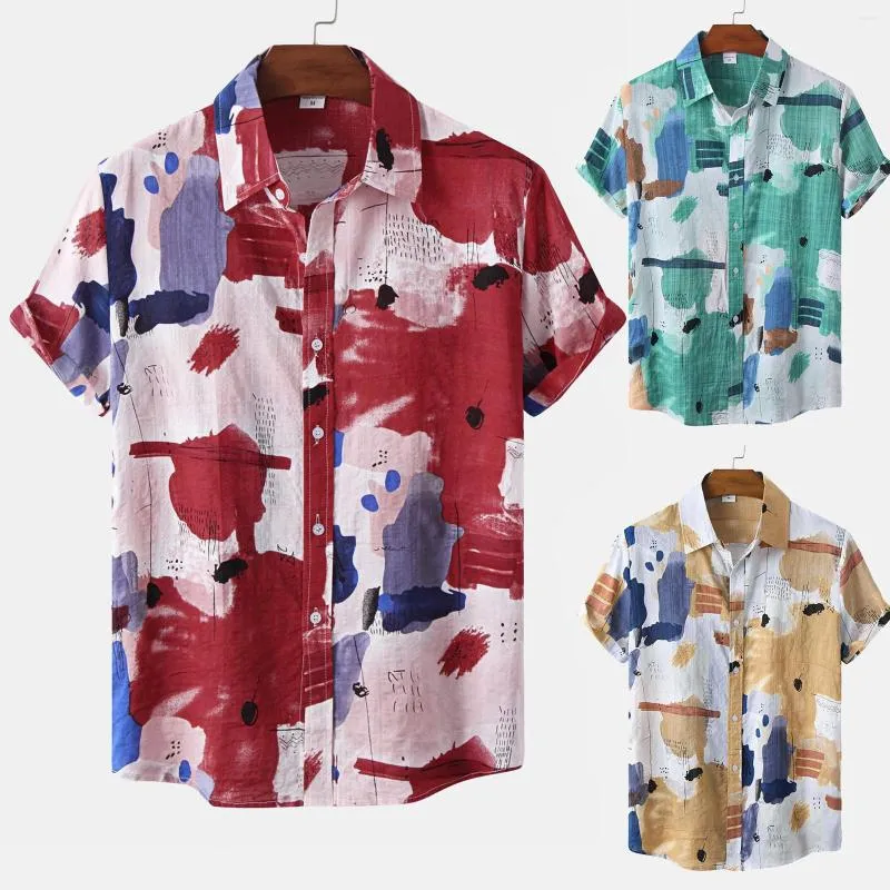 Camisas casuales para hombres T Shirt Homme Hombres sueltos Estilo hawaiano Playa Manga corta Top Verano Impreso Vacaciones Camisa Camiset