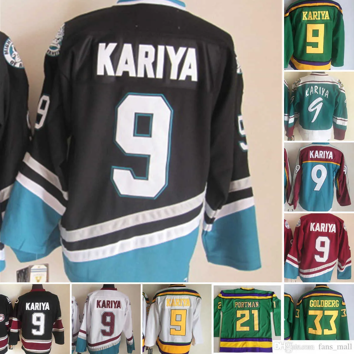 Filme CCM Vintage Ice Hockey 9 Paul Kariya Jerseys Stitched 33 Greg Goldberg 21 Dean Portman Jersey 1993 Verde Preto Vermelho Azul Branco Homens Retro