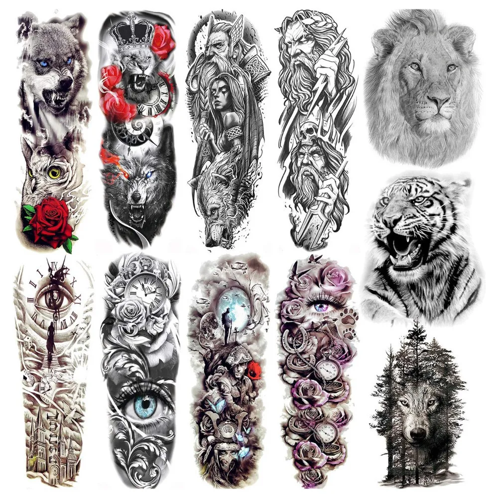 Temporary Full Arm Tattoo Stickers Waterproof For Halloween Party_voghion.com