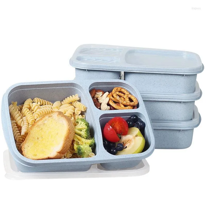 Dinnerware Sets 4 Packs Meal Prep Plastic Lunch Containers With 3 Compartments Reusable Bento Box For Kids/Toddler/Adults