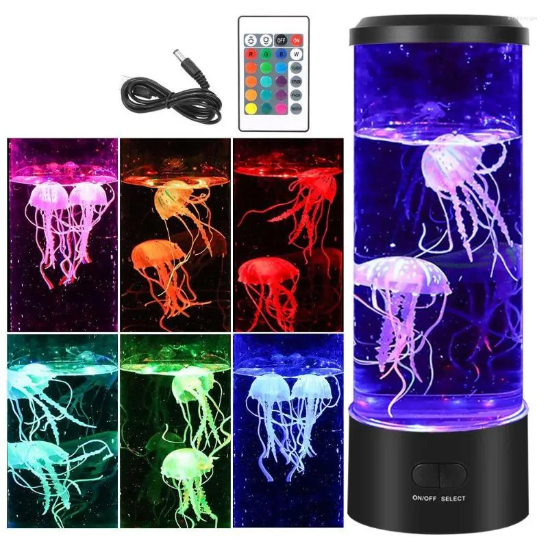 Night Lights Light Jellyfish Tank Sleeping With Remote Control Aquarium Lamp Lava Desk Decor