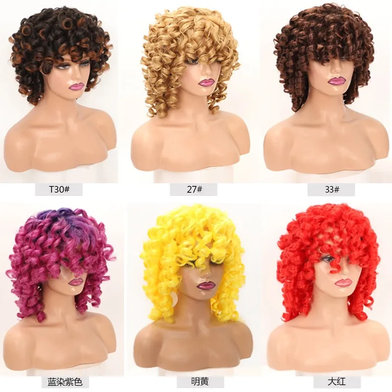 Mesdames Perruques Fluffy Short Curly Hair Big Wavy Medium Long Perruques Synthétiques