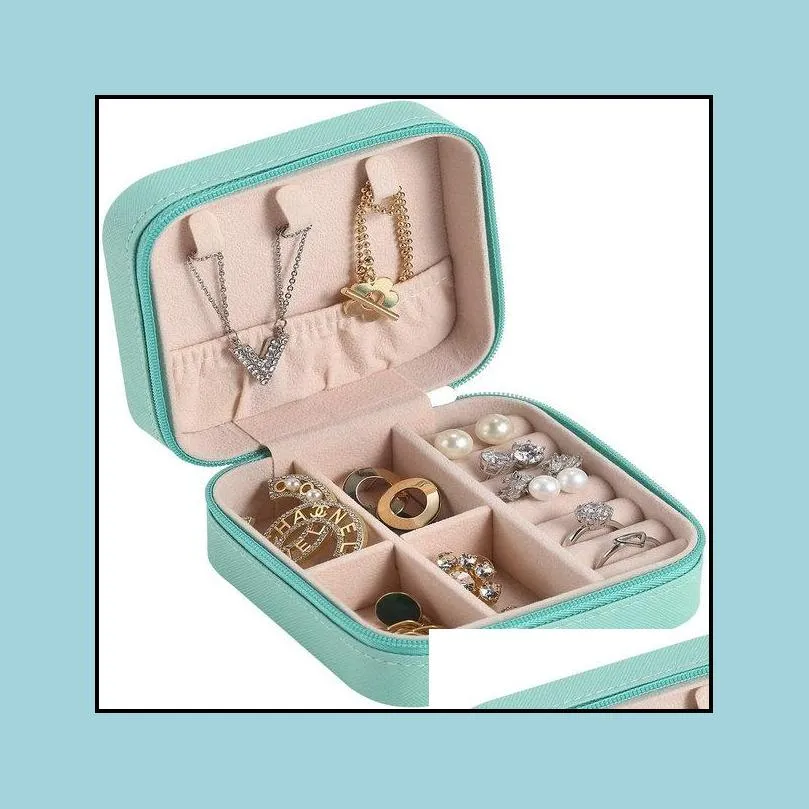 Smyckeslådor Rose Mint Blue Mini Jewelry Box för örhängen Portable Halsband Lagring Presentförpackningar Kvinnor Travel Holder C MJFashion DHSAQ