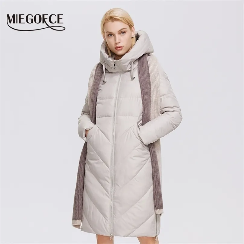 Womens Down Parkas Miegofce Designer Winter Jacket Kvinnor Långt mode Kvinnor Polyester Fiber med Scarf Parka Ladies D21601 220930