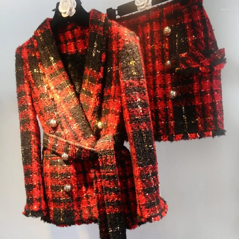 Arbeitskleider, rotes Gitter, kleiner Duft, Wollmantel, Damenrock, modischer Anzug, Promi-Stil, kann individuell angepasst werden