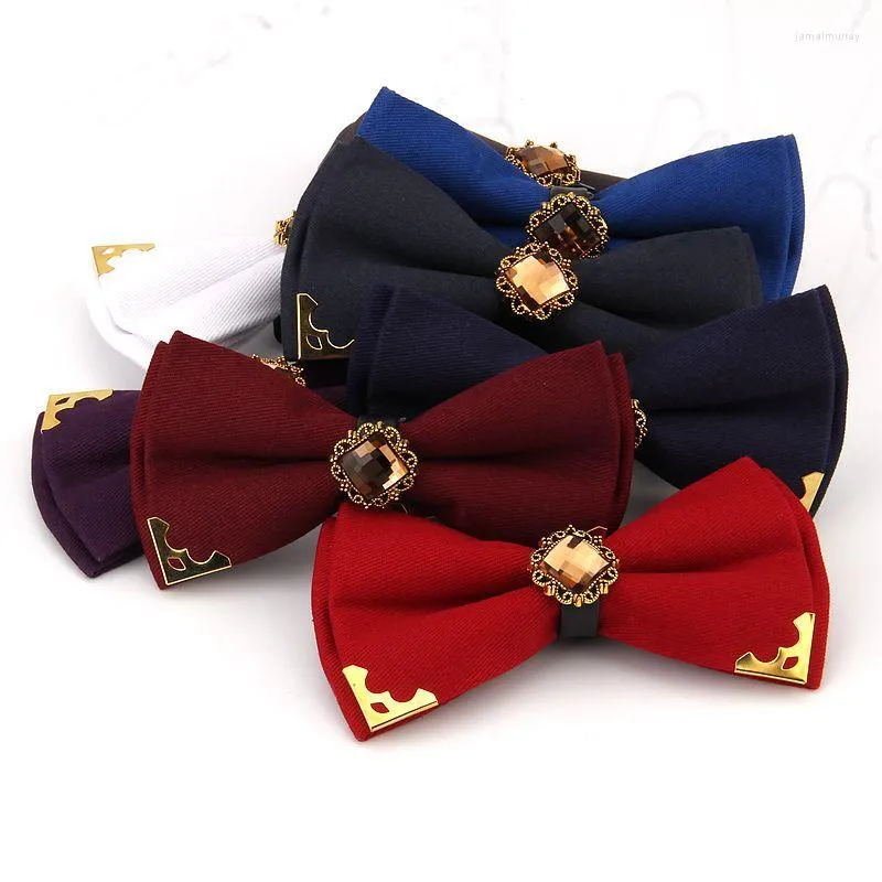 Bow bağları İngiliz erkek kadın boyun yaka kravat aksesuarları vintage pamuk kravat alaşım kristal rhinestone düğün takım elbise bowtie