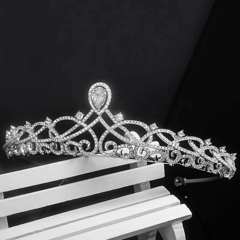 Bride Party Crystal Water Drop Diodems Do włosów Elegancka srebrna koronowa koron
