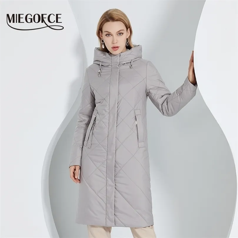 Kvinnor Down Parkas Miegofce Spring Autumn Simple Long Ladies Jacket huva päls vindtätt varm bomullskläder casual Women Parka C22873 220930