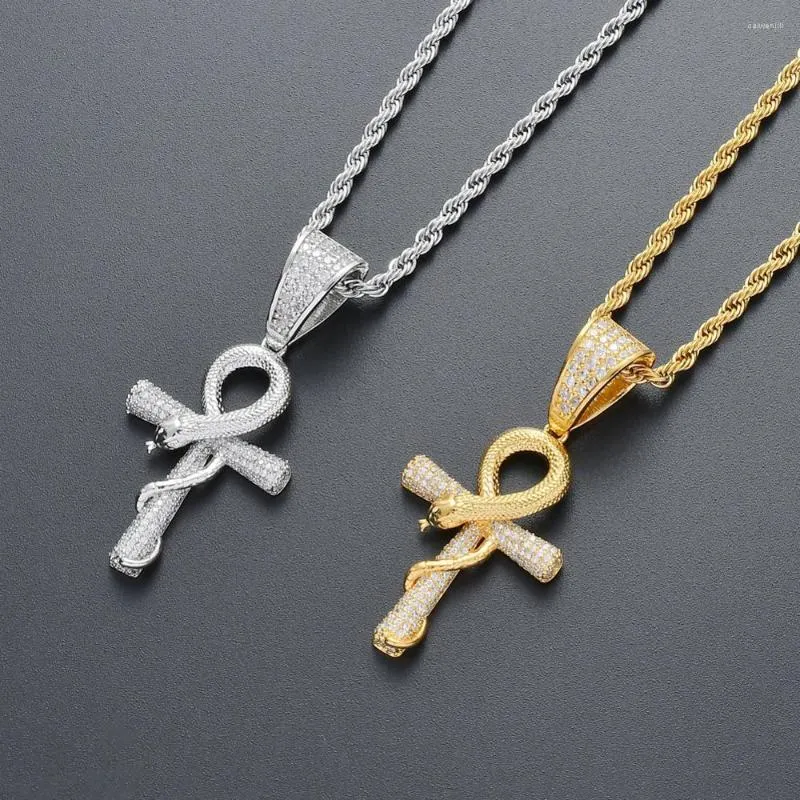 Pendant Necklaces Retro European And American Trends Hip Hop Jewelry Serpentine Cross Copper Inlay Zircon Necklace