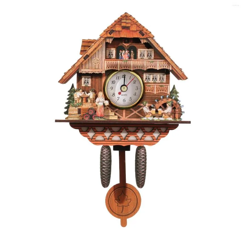 Orologi da parete 1PC Orologio al quarzo a cucù in legno retrò in legno Artigianato Foresta Casa Soggiorno Camera da letto Decorazioni per la casa Artigianato